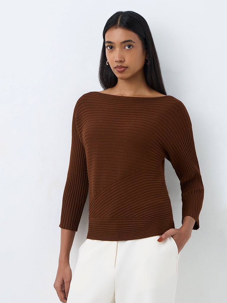Wardrobe Dark Brown Ribbed-Knit Top