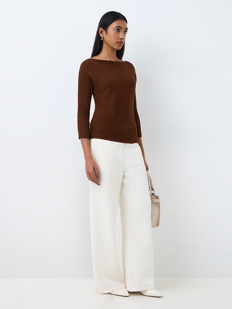 Wardrobe Dark Brown Ribbed-Knit Top