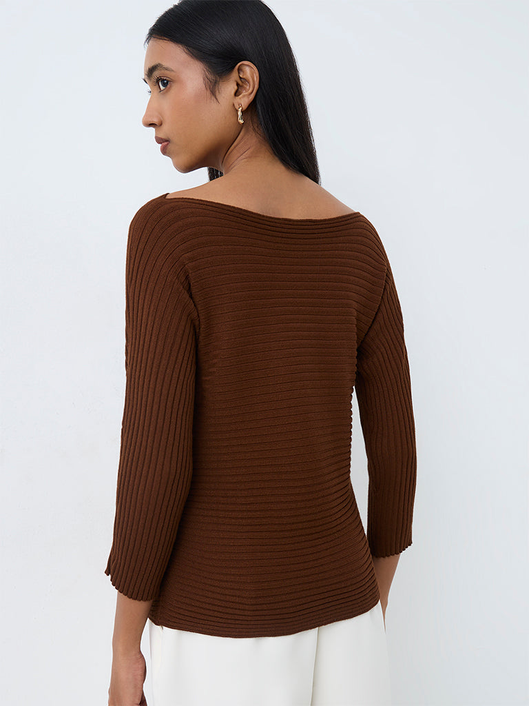 Wardrobe Dark Brown Ribbed-Knit Top