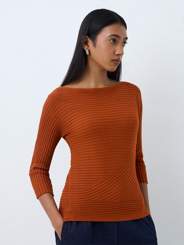 Wardrobe Rust Ribbed-Knit Top