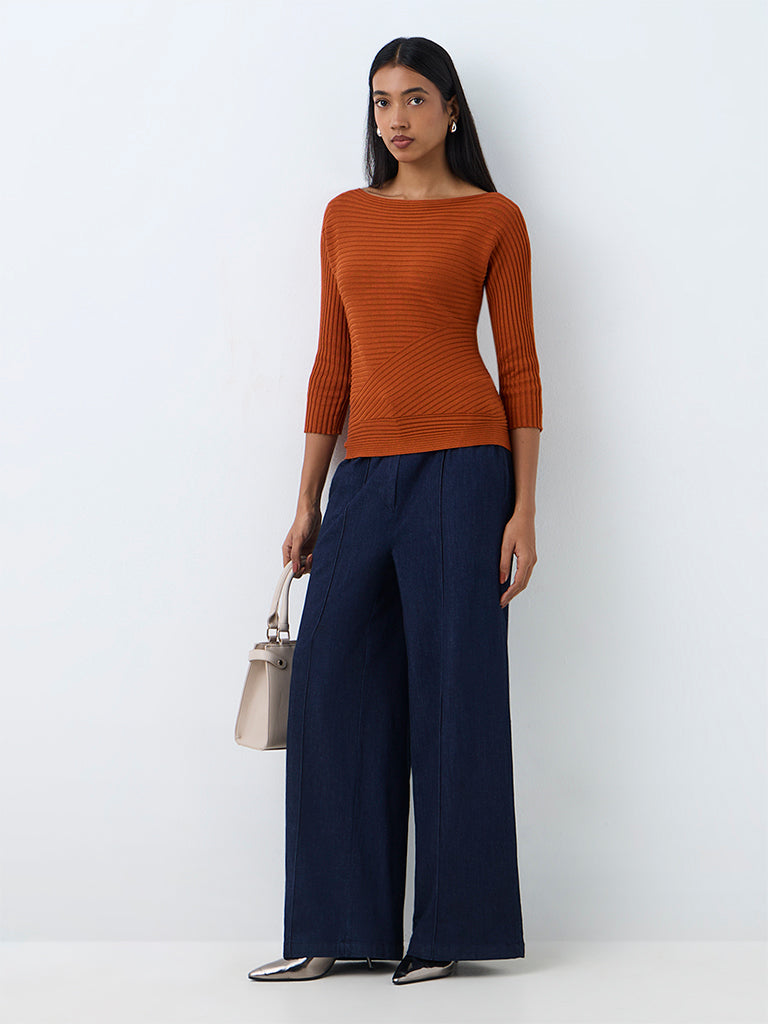 Wardrobe Rust Ribbed-Knit Top