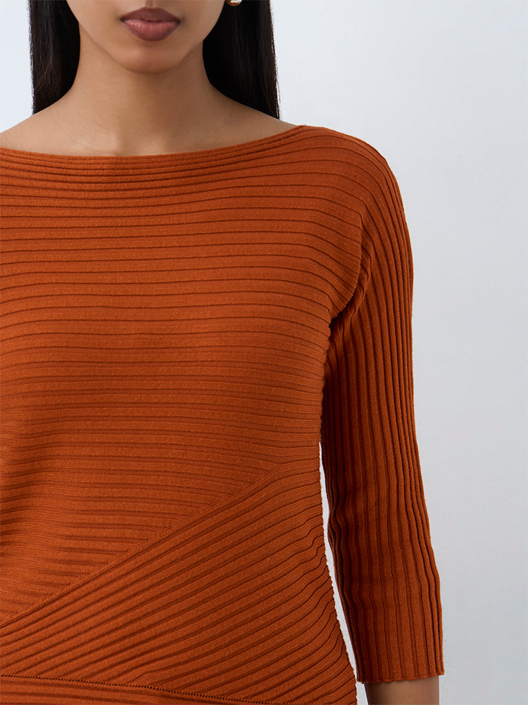 Wardrobe Rust Ribbed-Knit Top