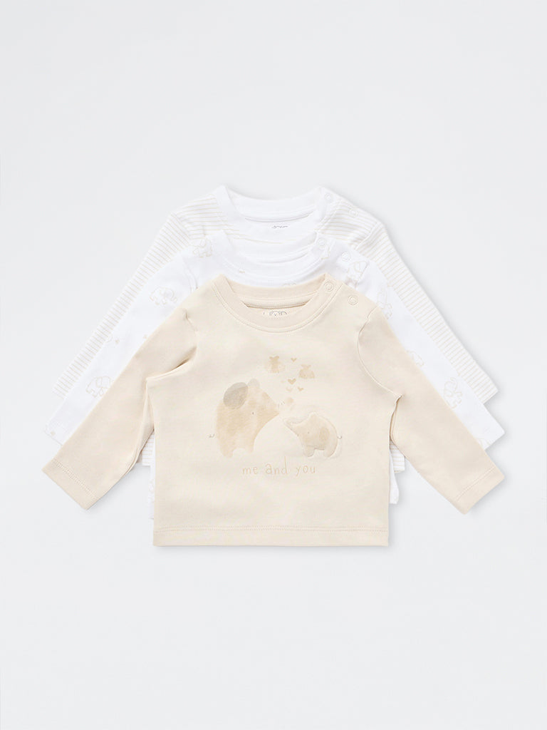 HOP Baby Boys Beige Animal Printed Cotton T-Shirts - Pack of 3