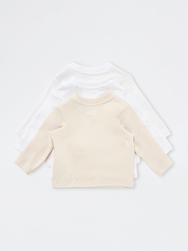 HOP Baby Boys Beige Animal Printed Cotton T-Shirts - Pack of 3