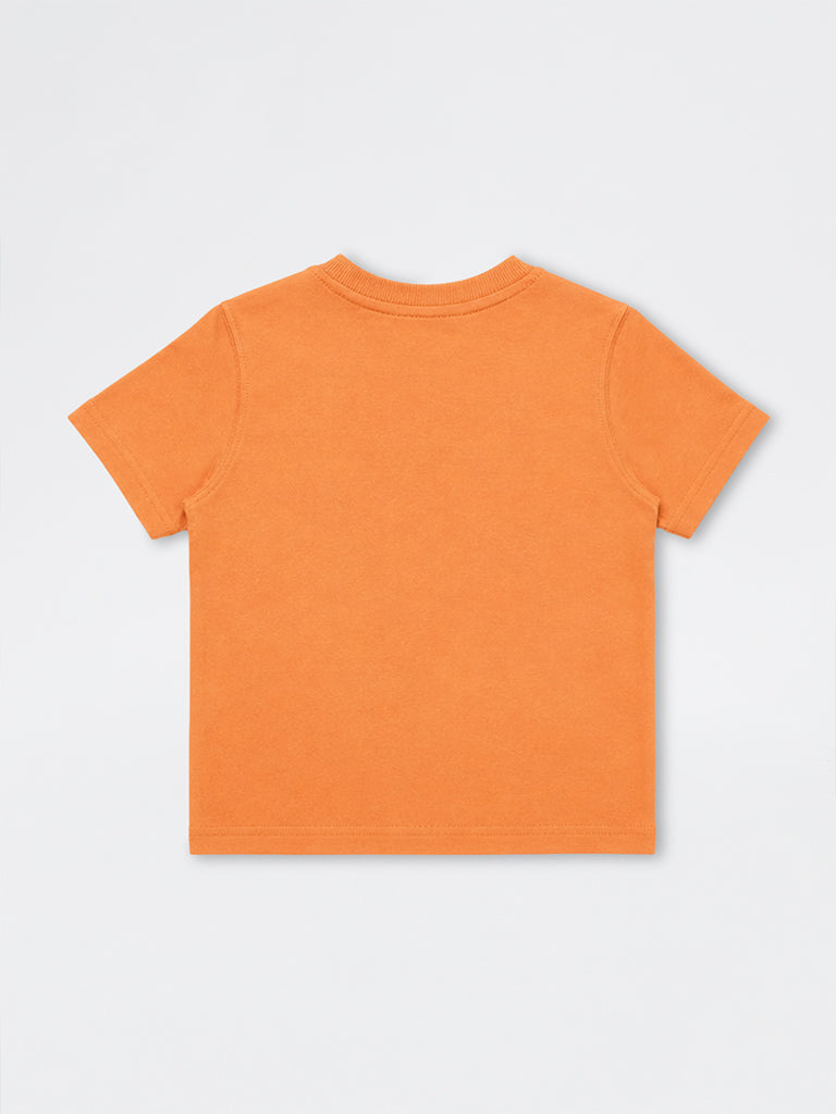 HOP Kids Boys Orange Aviation-Themed Cotton T-Shirt
