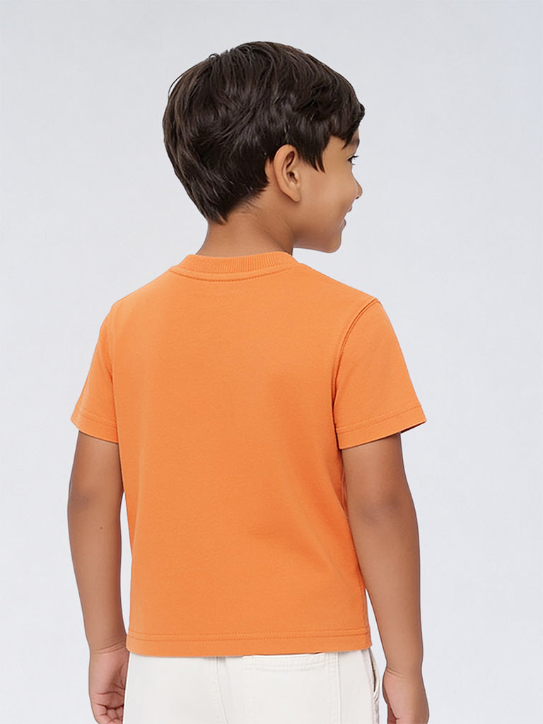 HOP Kids Boys Orange Aviation-Themed Cotton T-Shirt