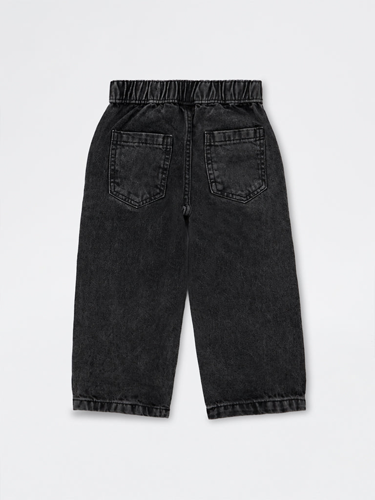 HOP Kids Boys Charcoal Patch-Detail Mid-Rise Jeans
