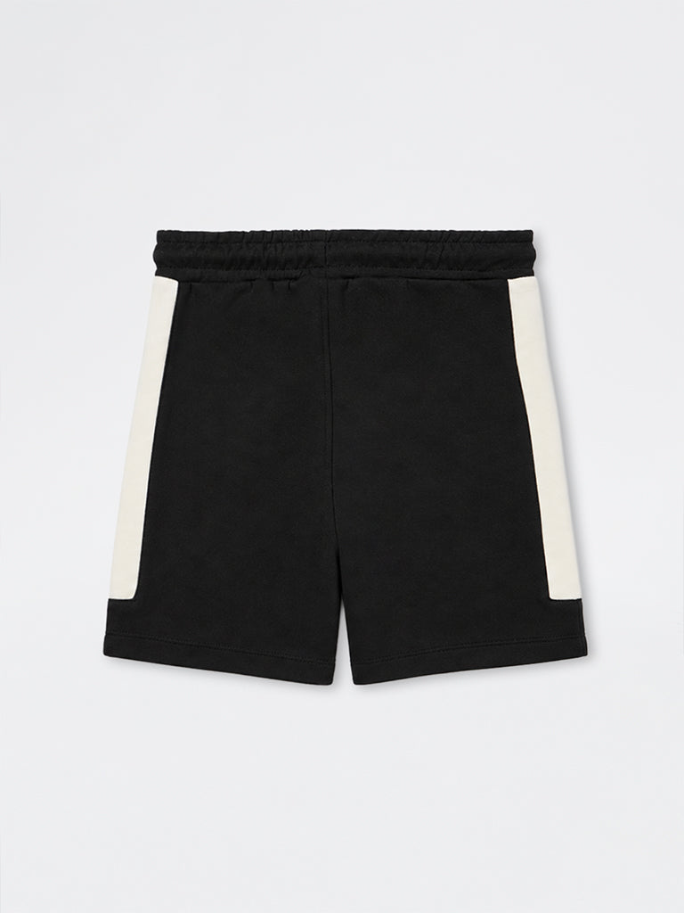 HOP Kids Boys Black Colour-Blocked Mid-Rise Shorts