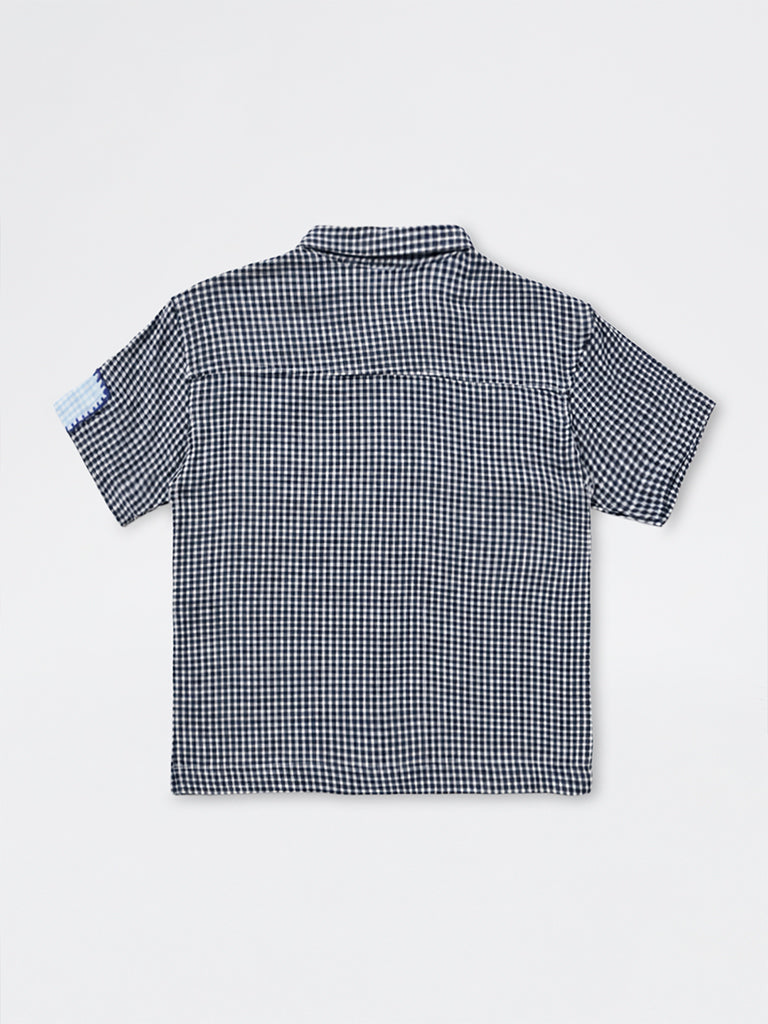 HOP Kids Boys Navy Checkered Cotton-Blend Shirt