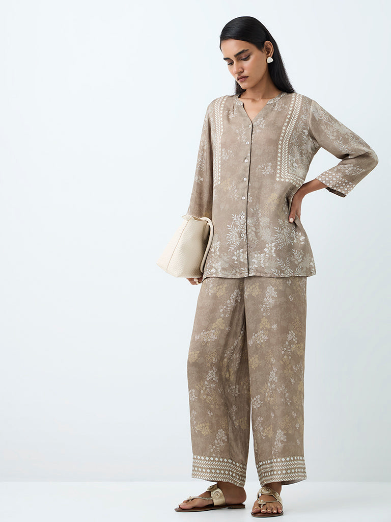 Zuba Grey Foliage Printed Tunic