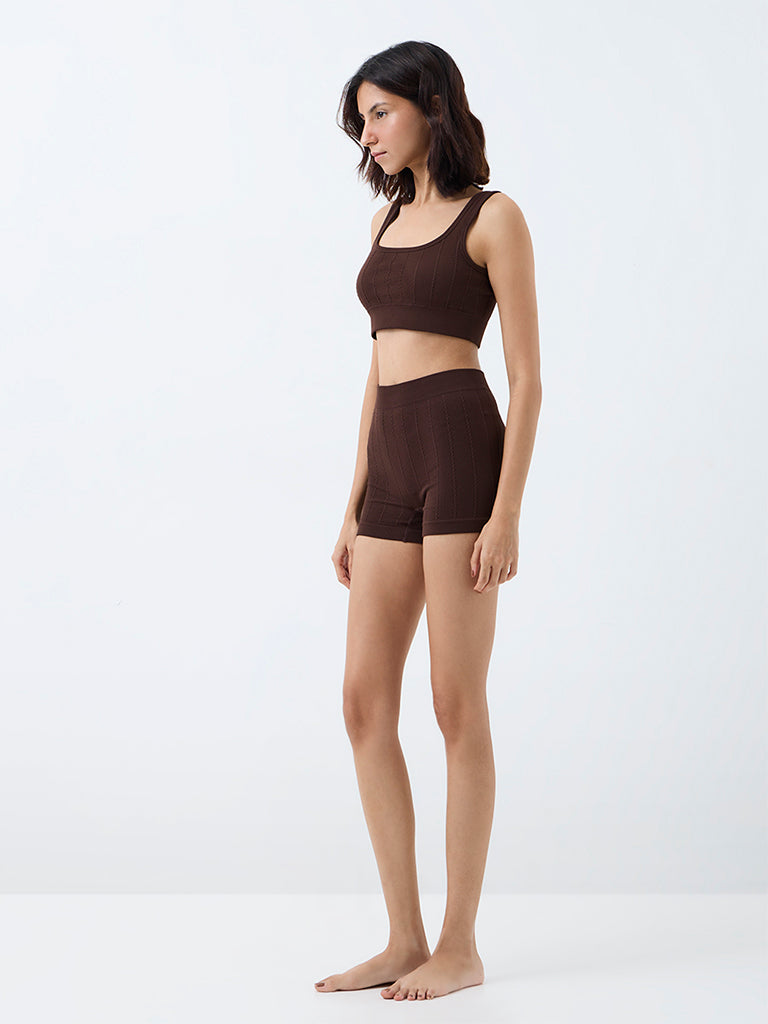 Superstar Dark Brown Cable-Knit Seamfree High-Rise Shorts Briefs