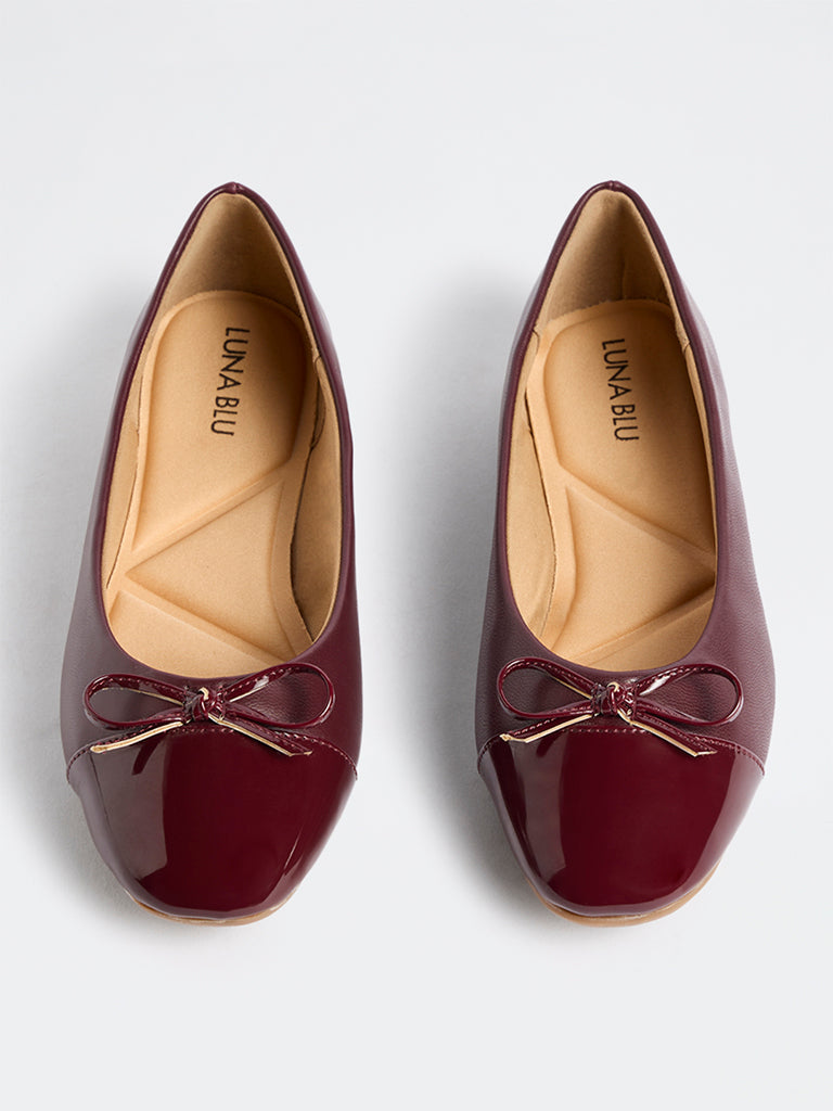 LUNA BLU Burgundy Bow-Detail Ballerinas