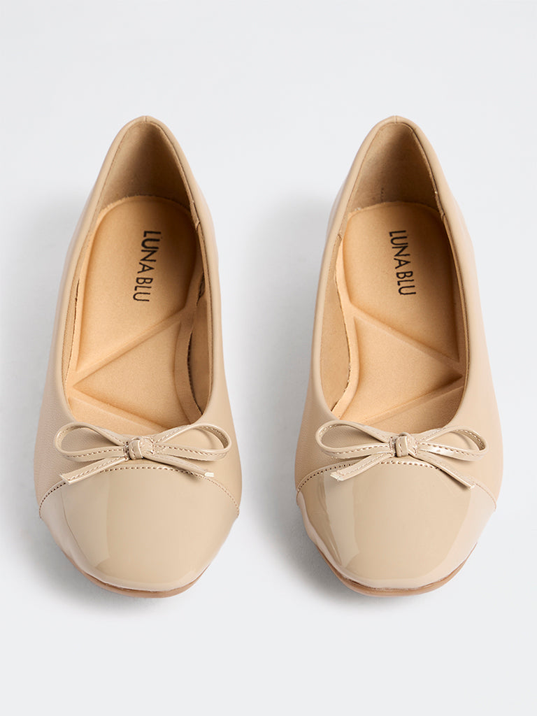 LUNA BLU Light Taupe Bow-Detail Ballerinas