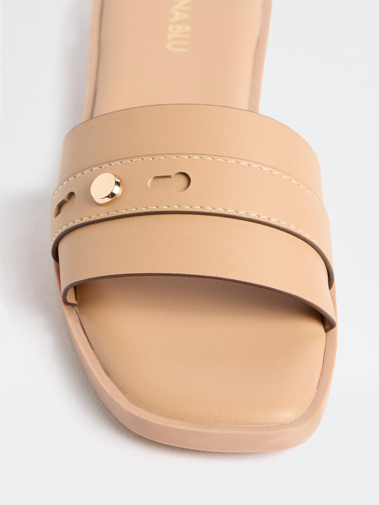 LUNA BLU Beige Stud-Detailed Slides