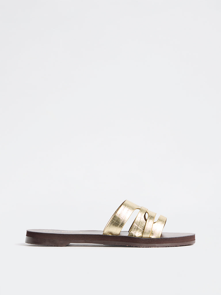 LUNA BLU Gold Multi-Strap Slides