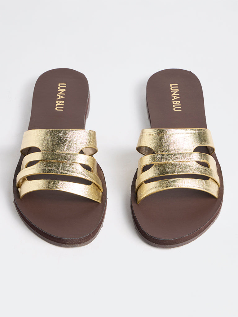 LUNA BLU Gold Multi-Strap Slides