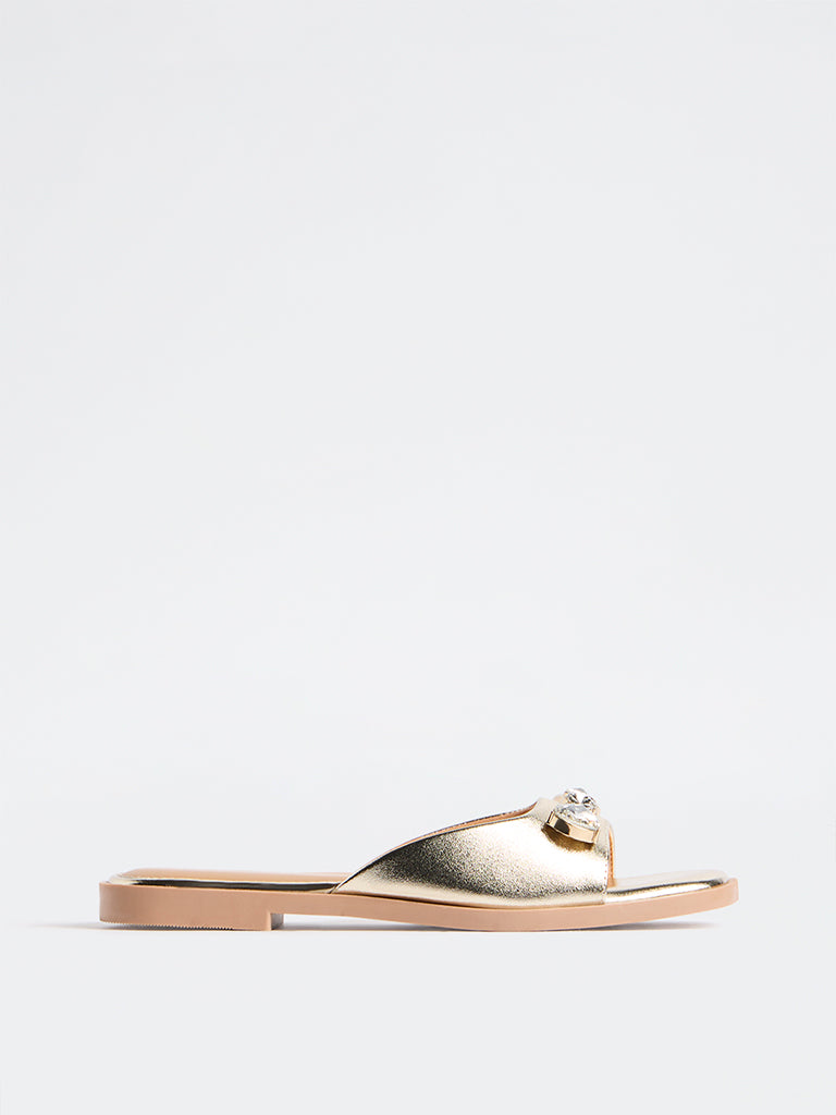 LUNA BLU Gold Stone Embellished Sandals