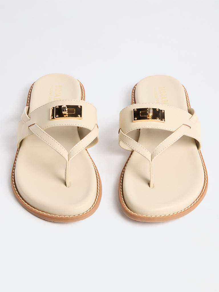 LUNA BLU Ivory Metal Detailed Thong-Strap Slides