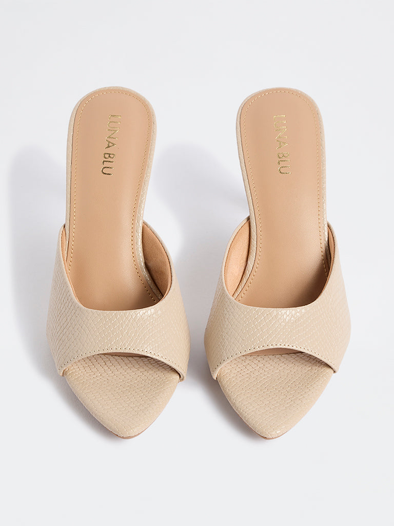 LUNA BLU Beige Textured Heel Sandals