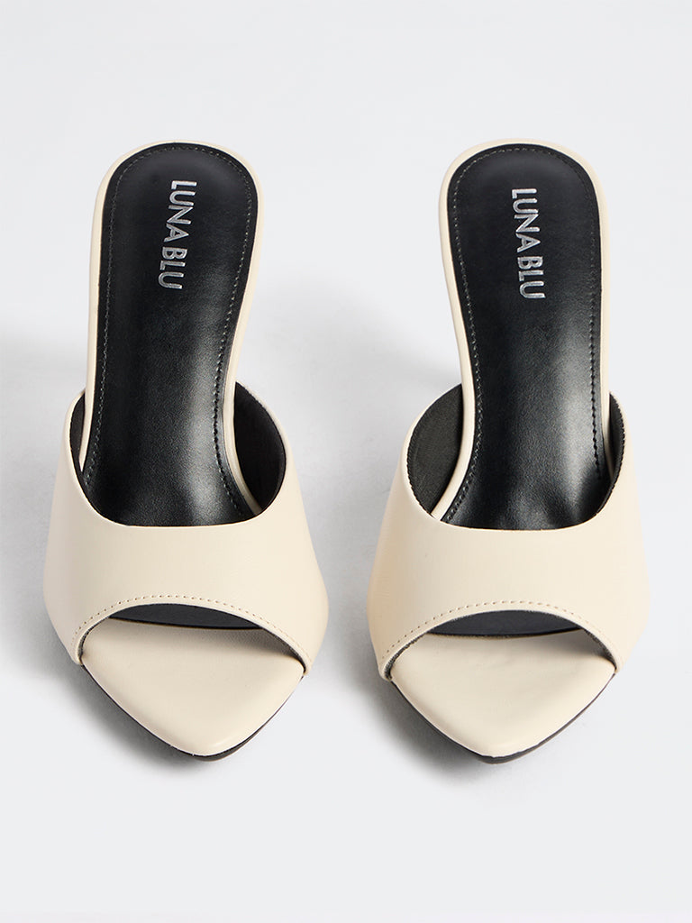 LUNA BLU Ivory Mule Heel Sandals