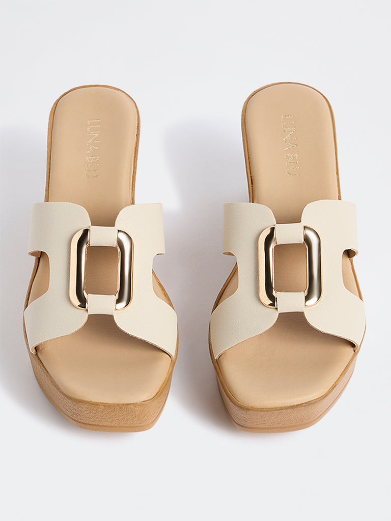 LUNA BLU Ivory Wedge Heel Sandals
