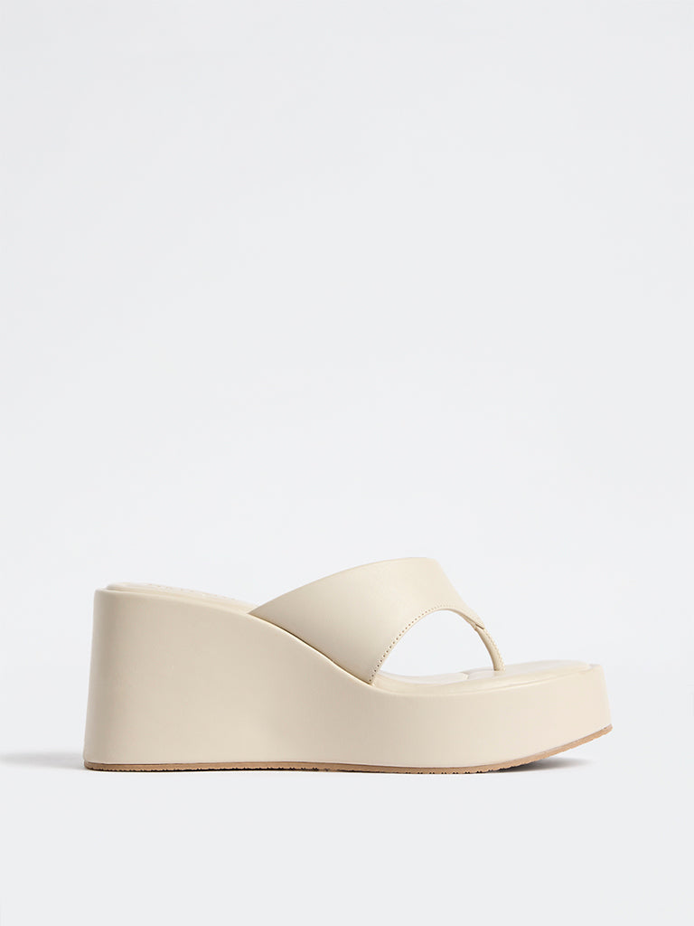 LUNA BLU Ivory Thong-Strap Platform Wedge Heel Sandals