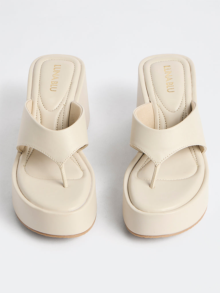 LUNA BLU Ivory Thong-Strap Platform Wedge Heel Sandals