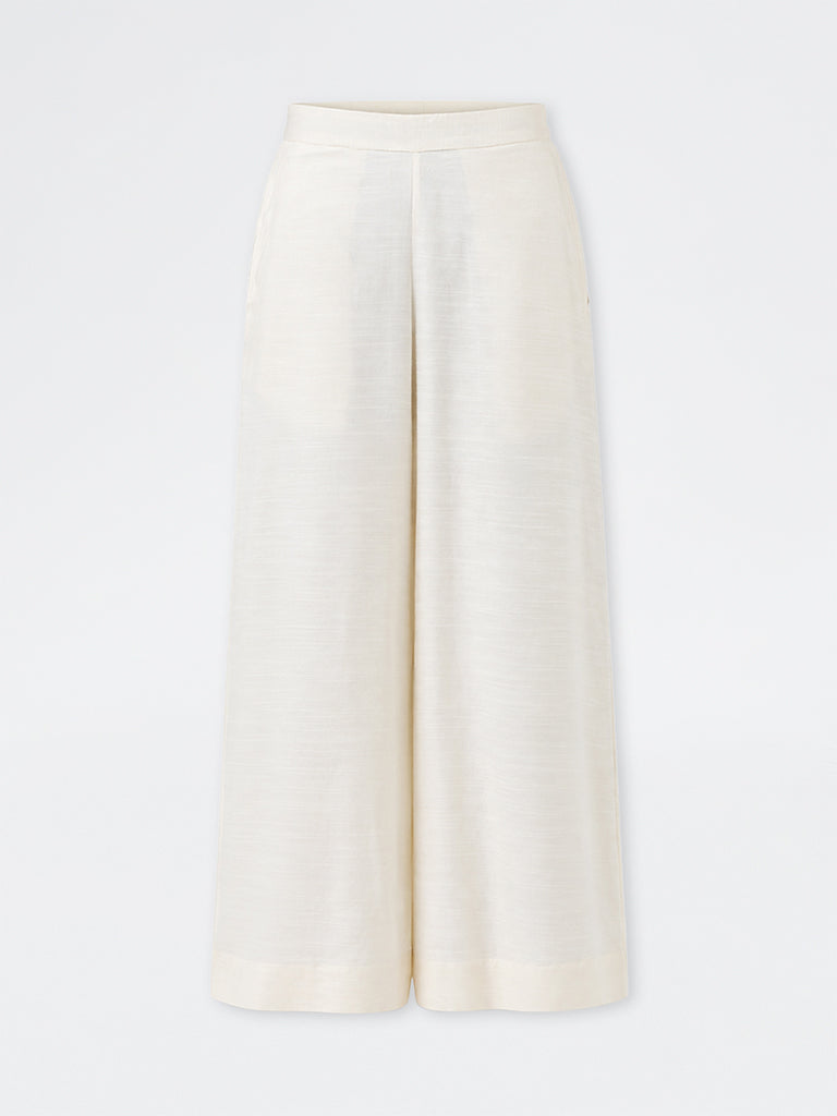 Zuba Off-White Solid Cotton-Blend Palazzos