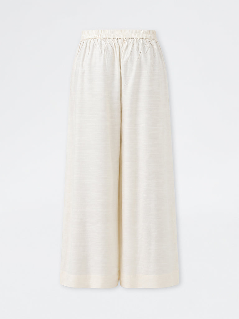 Zuba Off-White Solid Cotton-Blend Palazzos