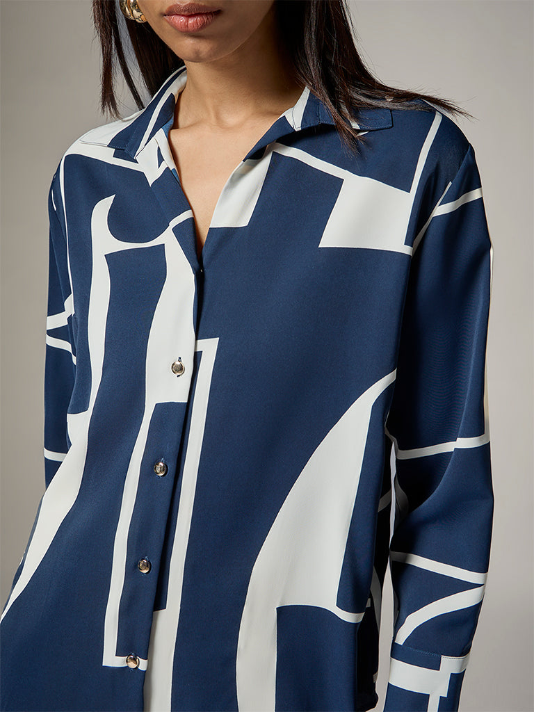 Wardrobe Navy Printed Shirt