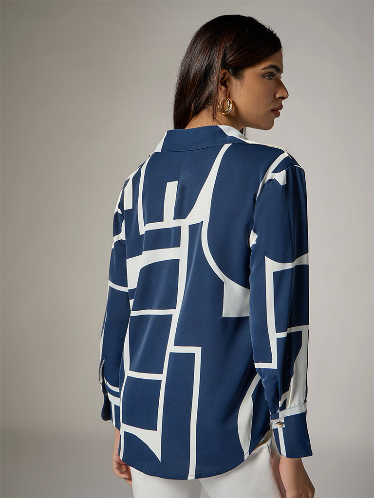 Wardrobe Navy Printed Shirt