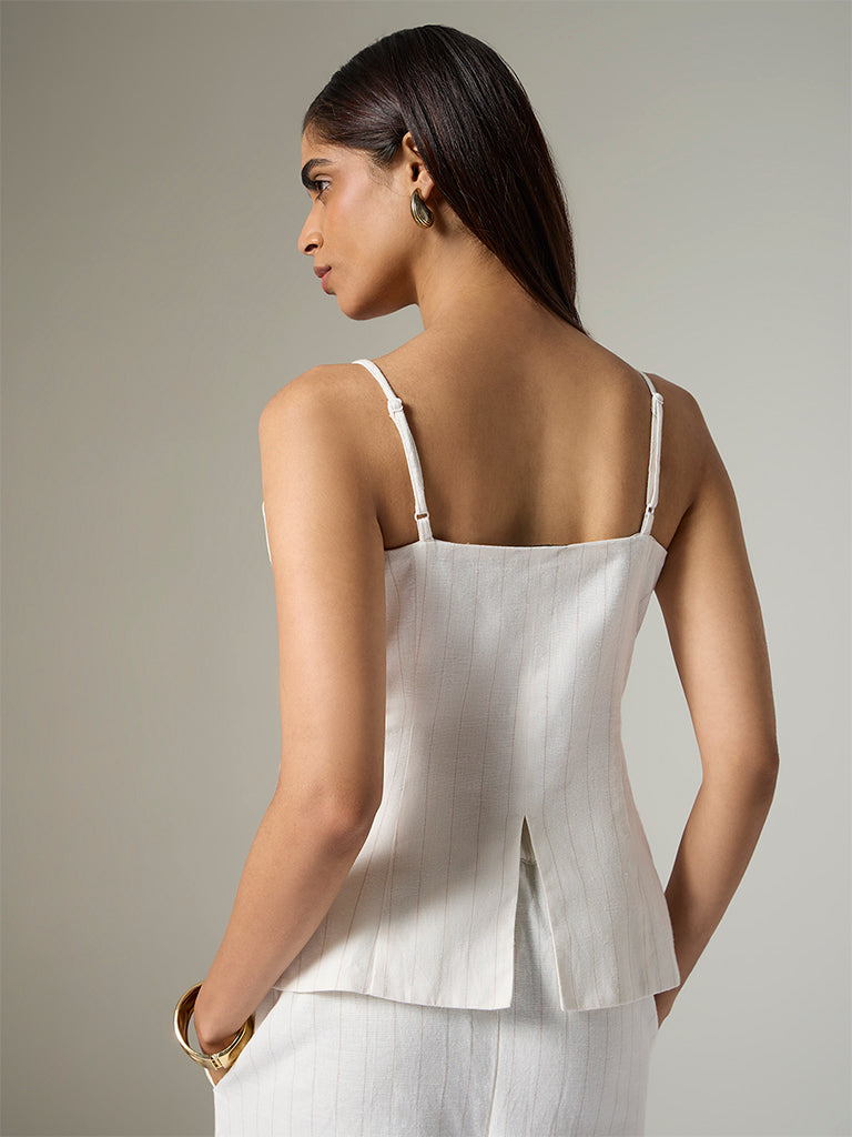 Wardrobe Ivory Striped Cotton-Blend Waistcoat