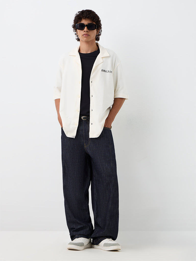 Nuon Off-White Graphic Printed Relaxed-Fit Cotton Shirt