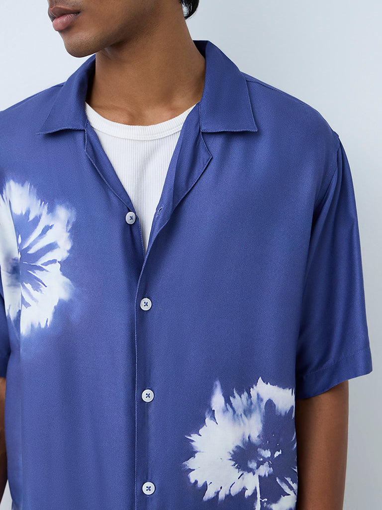 Nuon Blue Floral Printed Relaxed-Fit Shirt