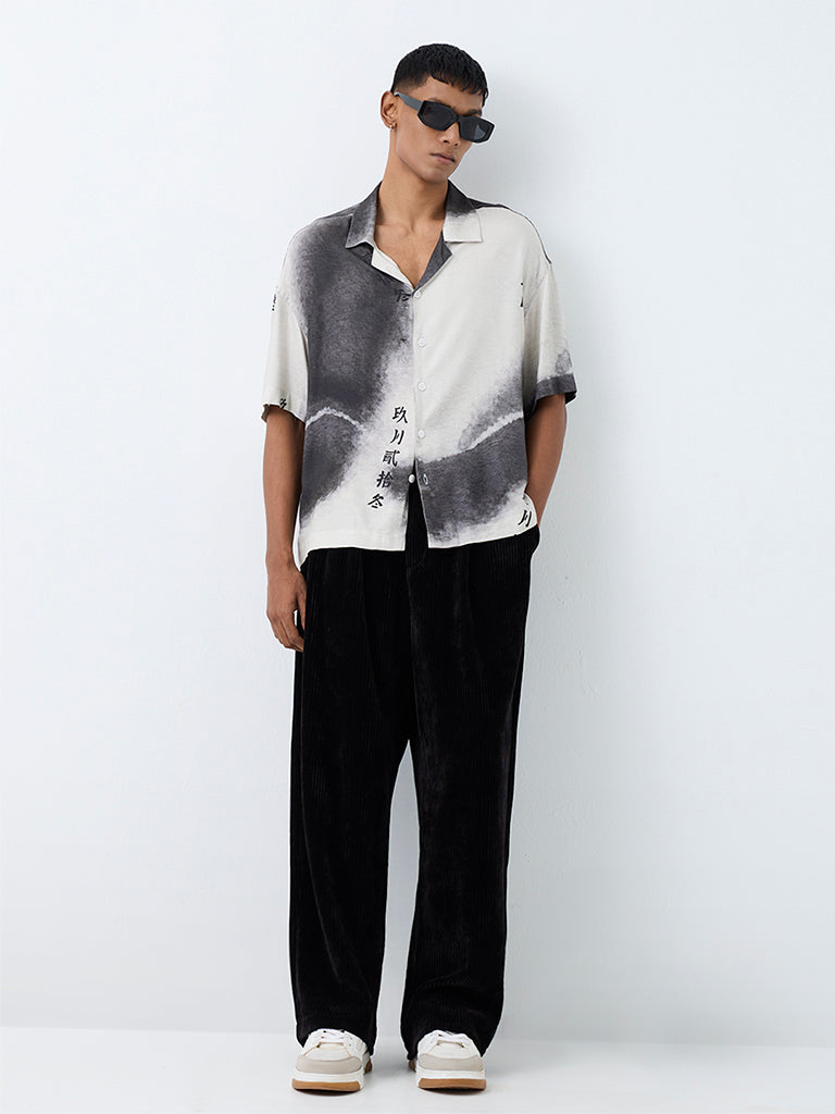 Nuon Charcoal Abstract Printed Boxy-Fit Shirt