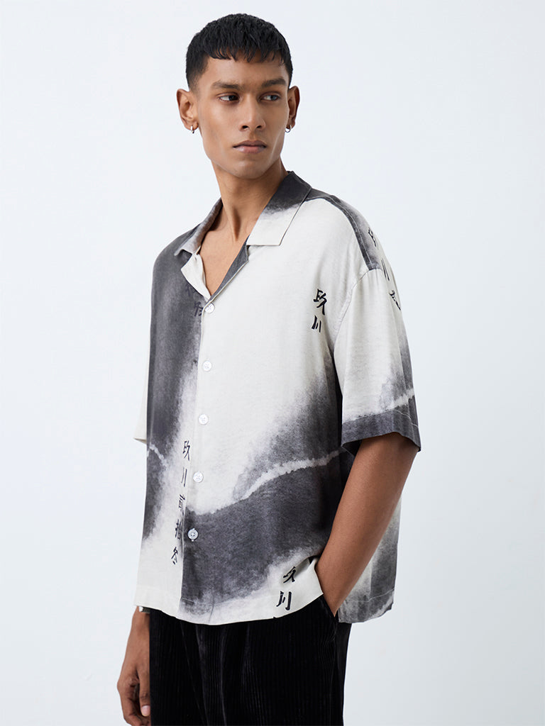 Nuon Charcoal Abstract Printed Boxy-Fit Shirt