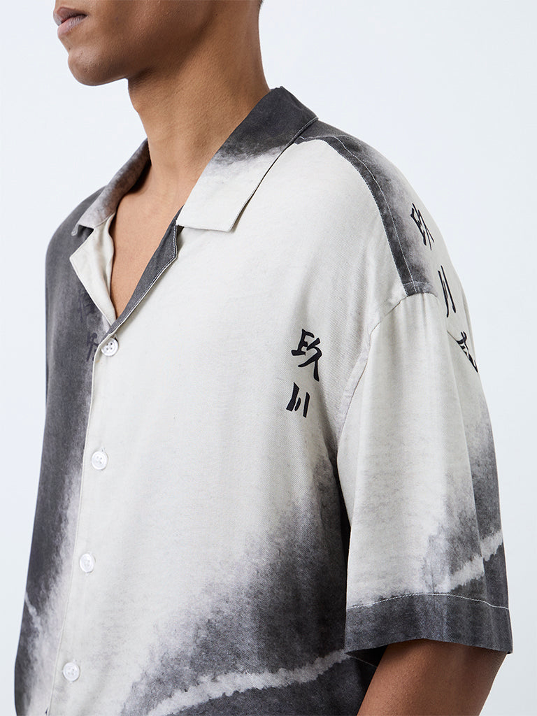 Nuon Charcoal Abstract Printed Boxy-Fit Shirt