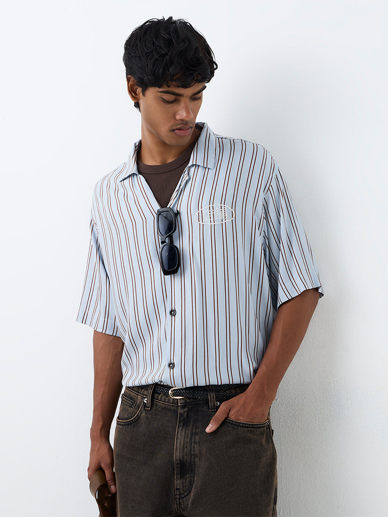 Nuon Blue Striped Relaxed-Fit Shirt