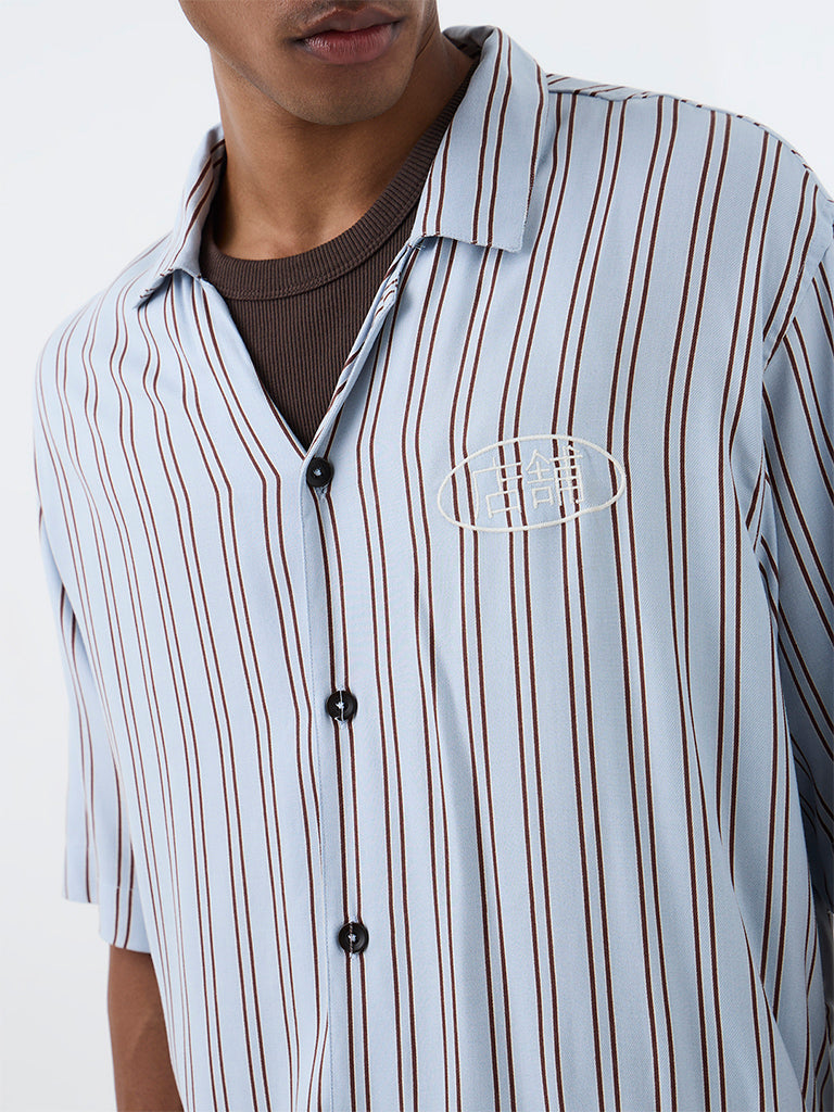 Nuon Blue Striped Relaxed-Fit Shirt