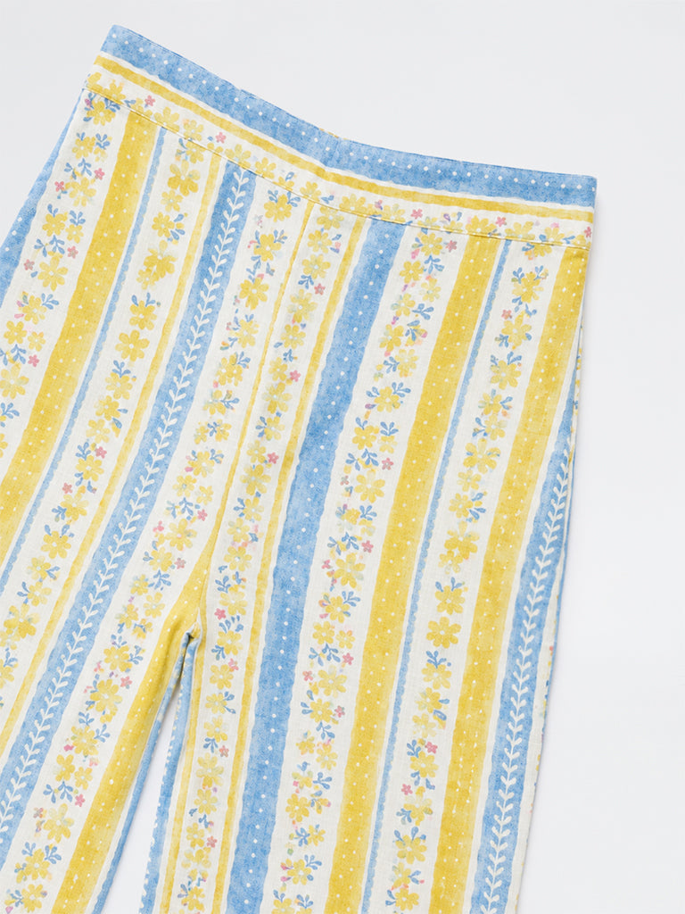 Utsa Kids Girls Yellow Floral Print Cotton Ethnic Pants - (2-8 yrs)