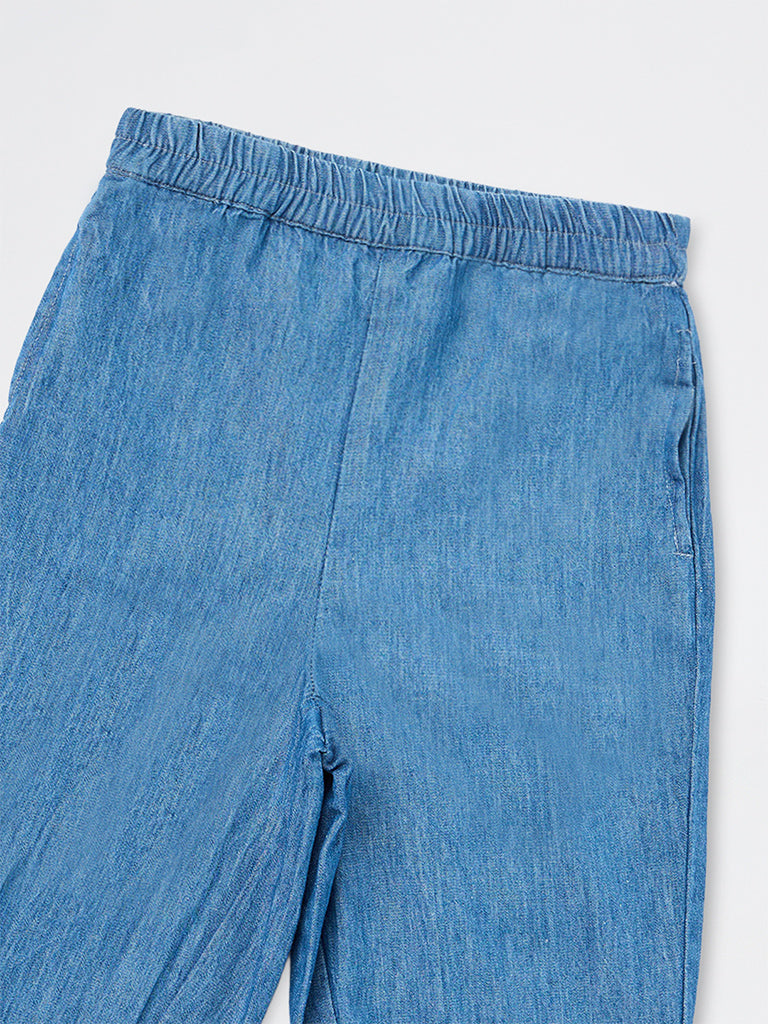 Utsa Kids Girls Blue High-Rise Denim Joggers - (2-8 yrs)