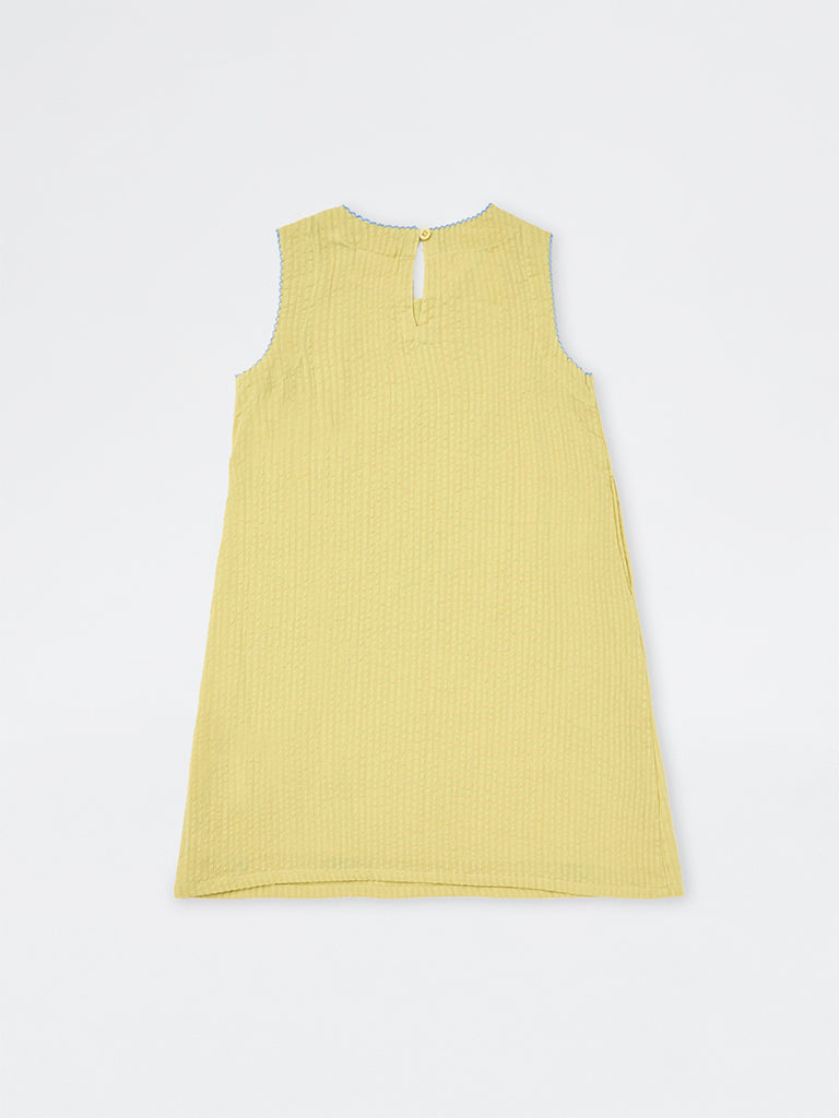 Utsa Kids Girls Yellow Embroidered Cotton Sheath Dress - (2-8 yrs)