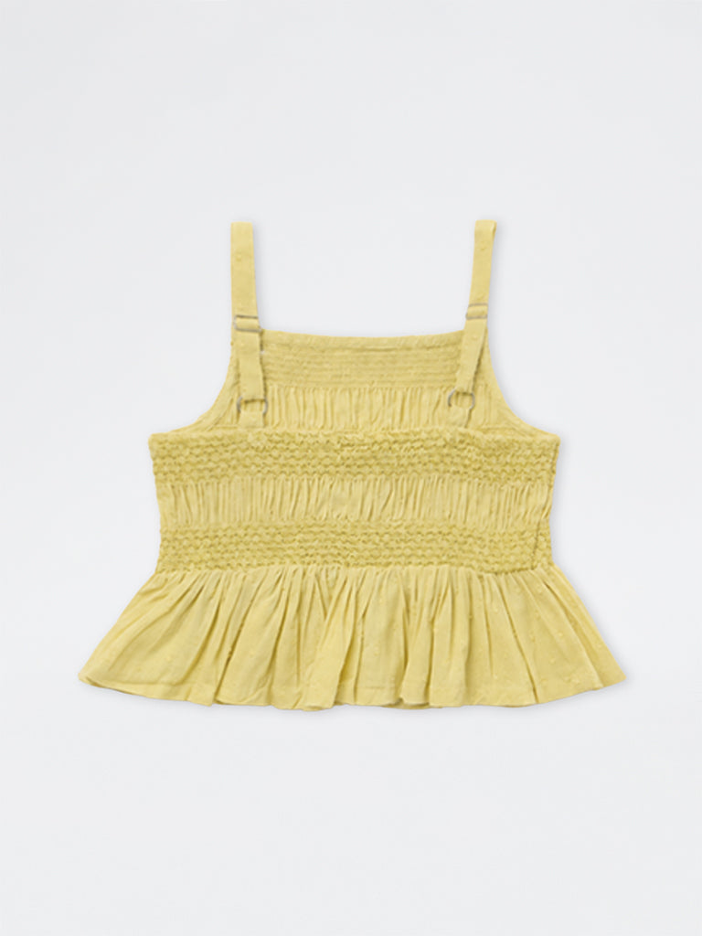 Utsa Kids Girls Yellow Floral Embroidered Cotton Peplum Top - (2-8 yrs)