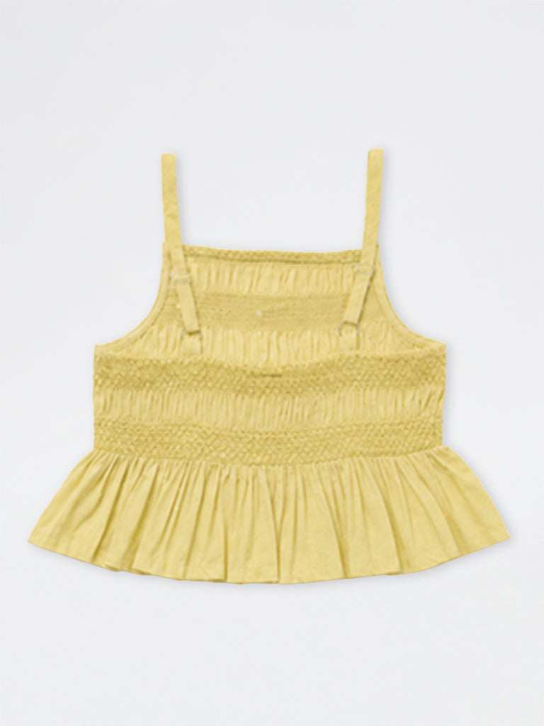 Utsa Kids Girls Yellow Floral Embroidered Cotton Peplum Top - (8-14 yrs)