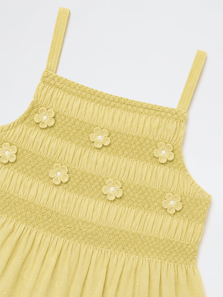 Utsa Kids Girls Yellow Floral Embroidered Cotton Peplum Top - (8-14 yrs)