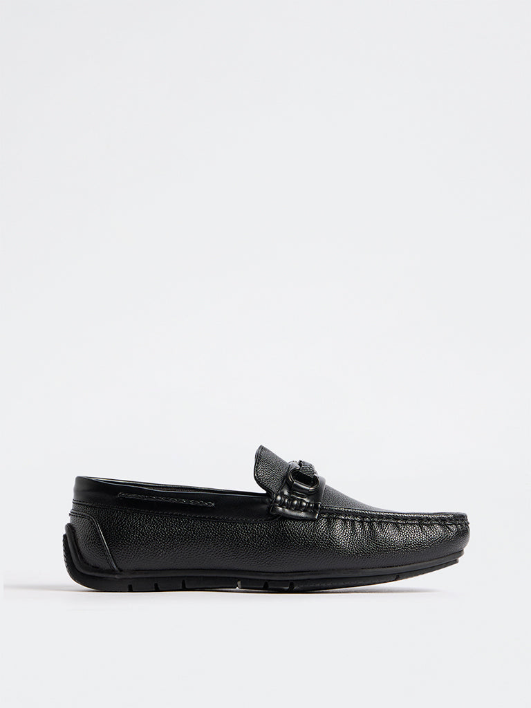 SOLEPLAY Black Textured Braided Strap Loafers