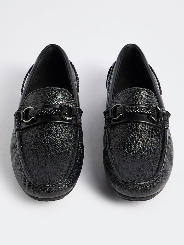 SOLEPLAY Black Textured Braided Strap Loafers
