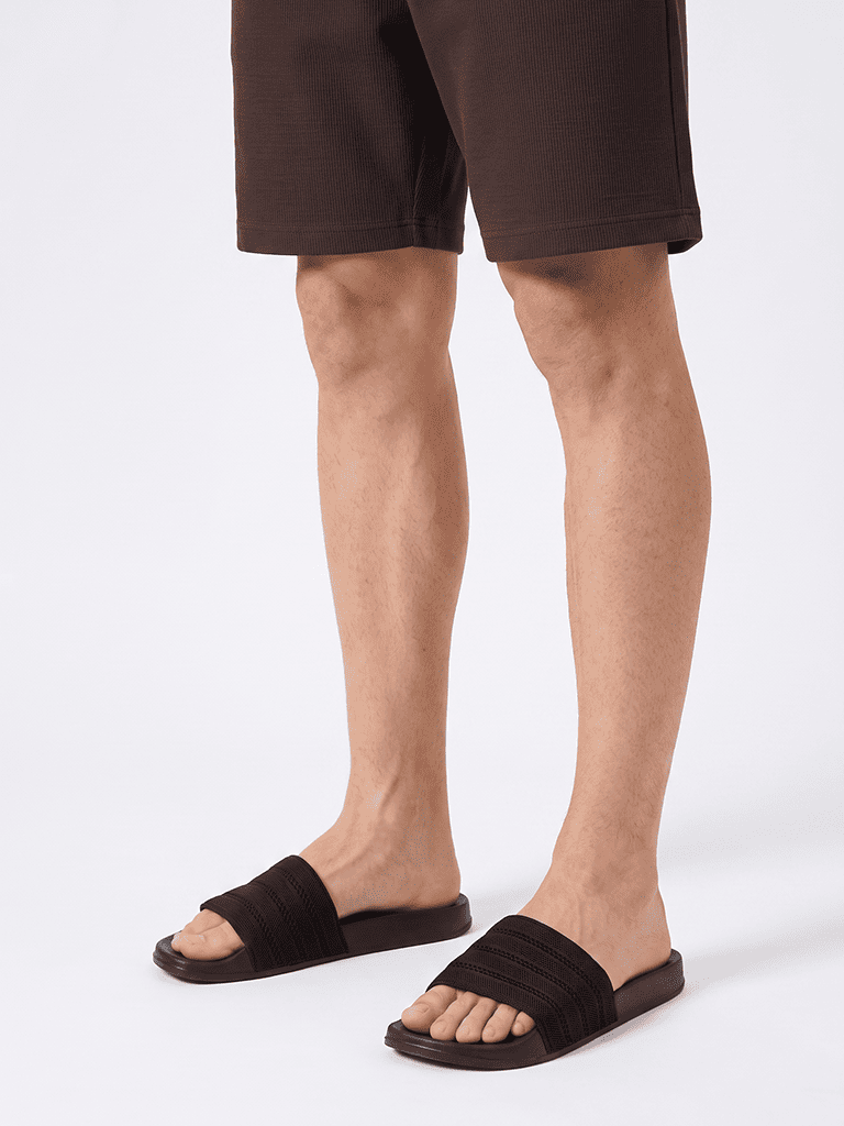 SOLEPLAY Black Knit-Textured Pool Slides