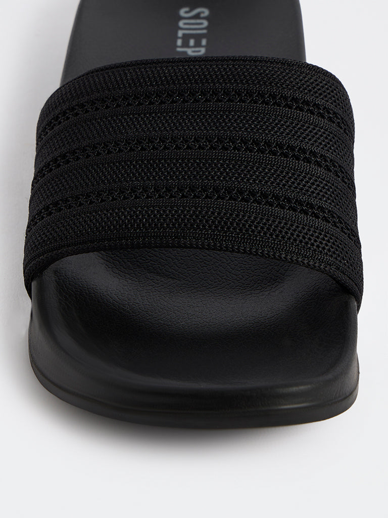 SOLEPLAY Black Knit-Textured Pool Slides