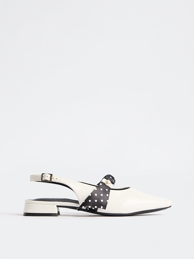 LUNA BLU White Polka-Dot Printed Pearl Strap Shoes